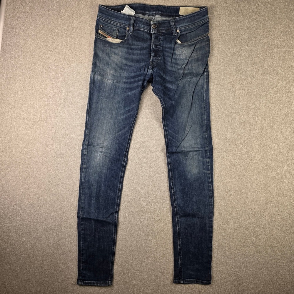 Diesel Troxer Slim Old Money Jeans Mens 32x34 Blue Wash Stretch Denim Button Y2K
